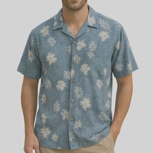 Joseph & Feiss‎ Hawaiian Shirt Tropical Palm Tree Print Blue XXL Casual Summer